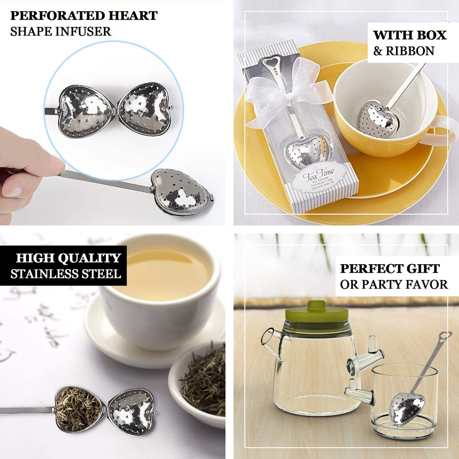 Heart Shaped Stainless Steel Tea Infuser Spoon Filter Party Favor, Free Gift Box, Ribbon Tag