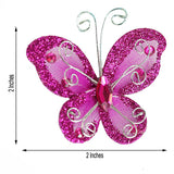 12 Pack | 2inch Fuchsia Diamond Studded Wired Organza Butterflies