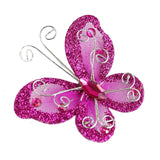 12 Pack | 2inch Fuchsia Diamond Studded Wired Organza Butterflies#whtbkgd