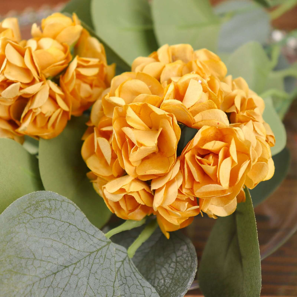 144 Gold Mini Craft Flower Roses | tableclothsfactory.com