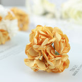 144 Gold Paper Mini Craft Flower Roses, DIY Flower Bushes With Wire Stems
