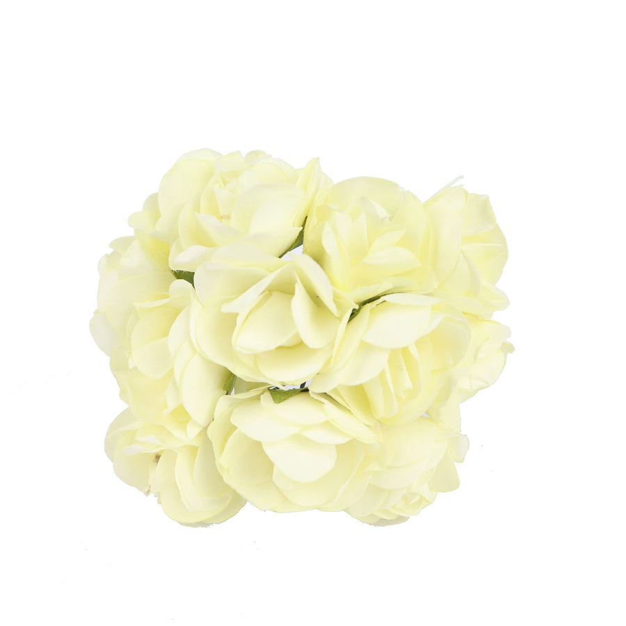 144 Pack | Ivory Paper Mini Craft Roses, DIY Craft Flowers With Wired Stem#whtbkgd