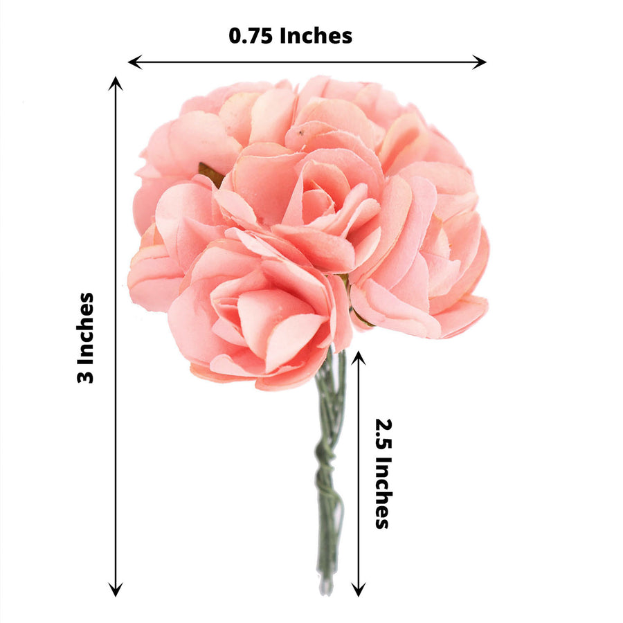 144 Pack | Pink Paper Mini Craft Roses, DIY Craft Flowers With Wired Stem