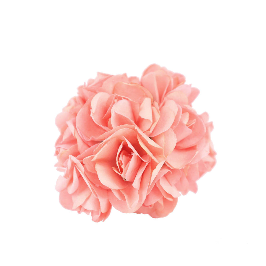 144 Pack | Pink Paper Mini Craft Roses, DIY Craft Flowers With Wired Stem#whtbkgd
