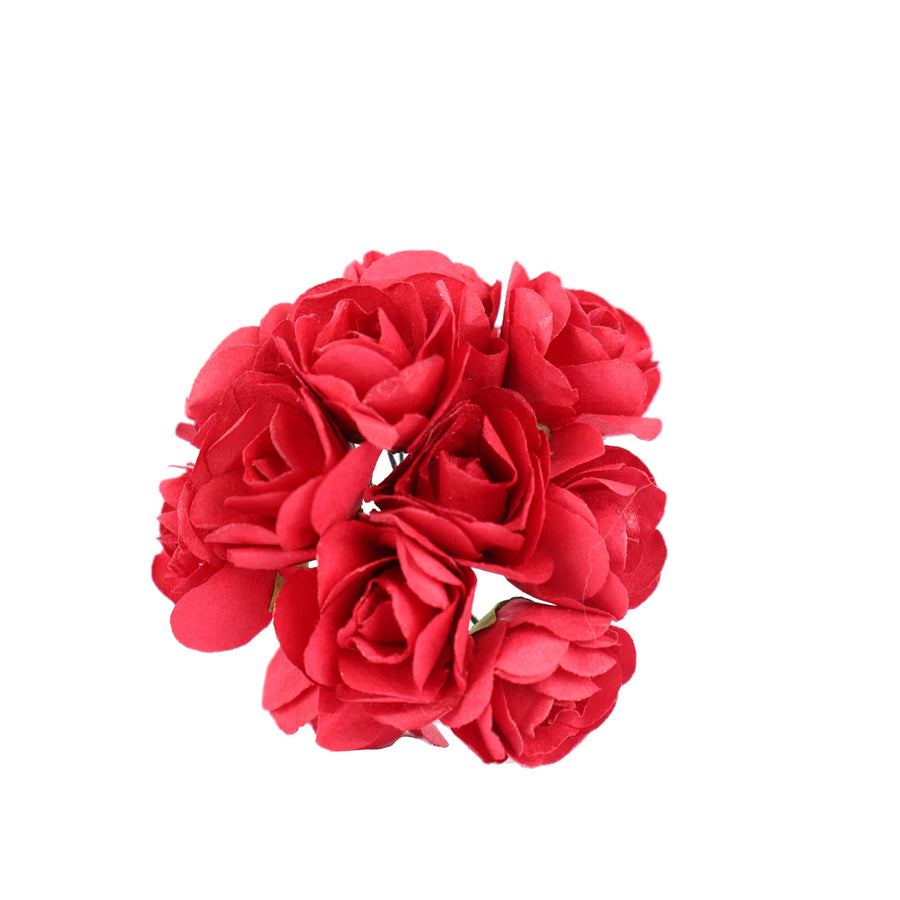 144 Pack | Red Paper Mini Craft Roses, DIY Craft Flowers With Wired Stem#whtbkgd