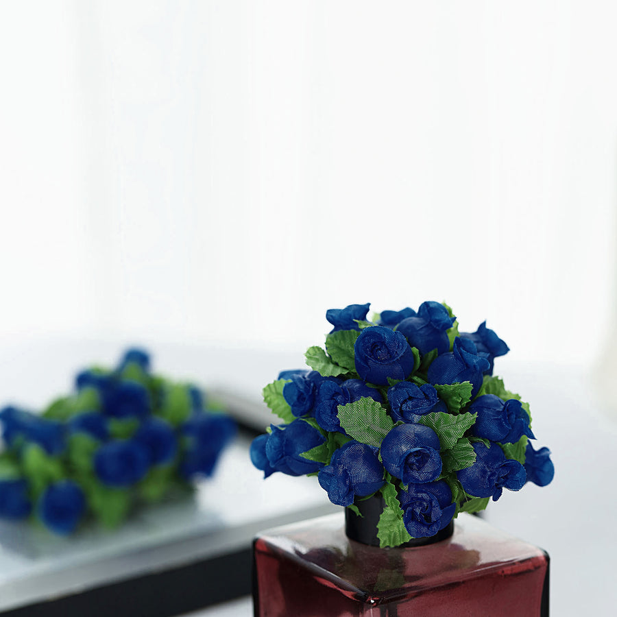 144 Pcs Royal Blue Wired Rose Flowers For Bridal Bouquet Craft Embellishment#whtbkgd