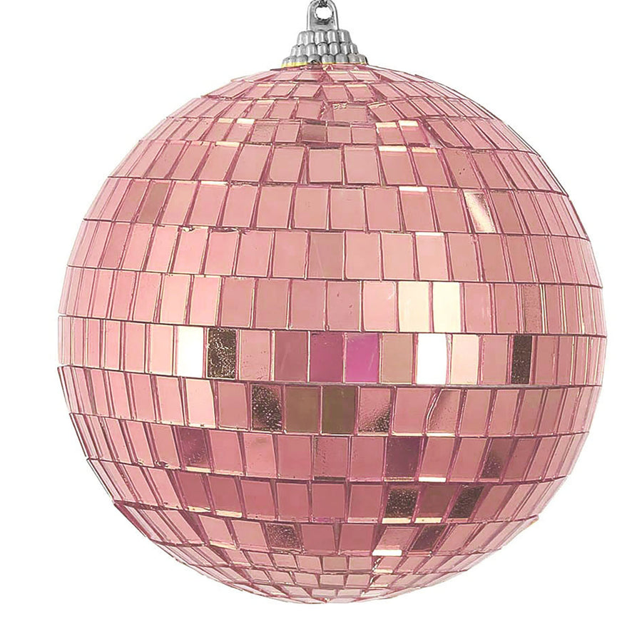 Blush / Rose Gold Foam Disco Mirror Ball With Hanging Strings, Holiday Christmas Ornaments#whtbkgd