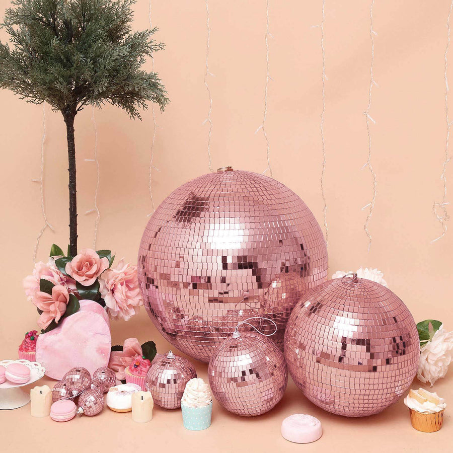 4inch Blush / Rose Gold Foam Disco Mirror Ball With Hanging Strings, Holiday Christmas Ornaments