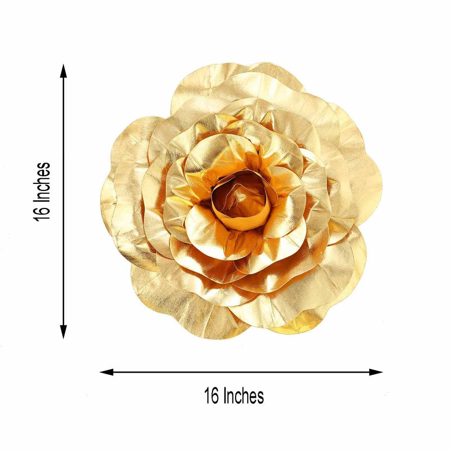 4 Pack | 16inch Large Metallic Gold Real Touch Artificial Foam DIY Craft Roses