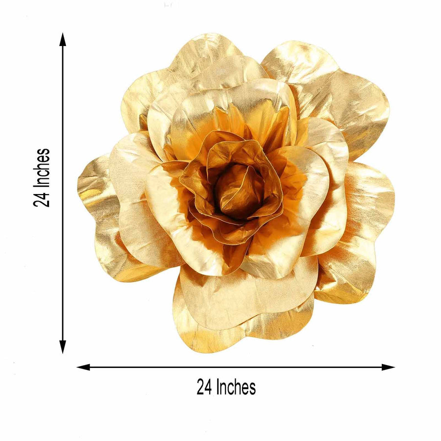 2 Pack | 24inch Large Metallic Gold Real Touch Artificial Foam DIY Craft Roses