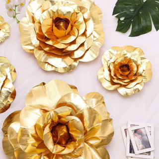 Add a Touch of Elegance with Large Metallic Gold Real Touch Artificial Foam Roses