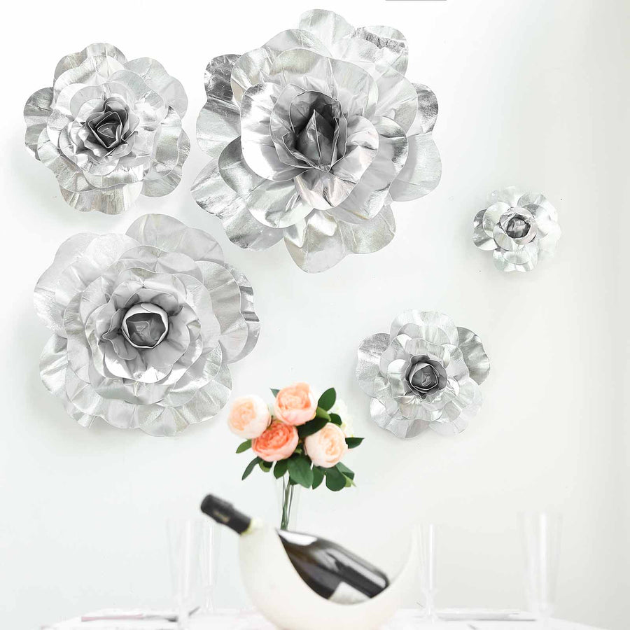 2 Pack | 20Inch Large Silver Real Touch Artificial Foam DIY Craft Roses