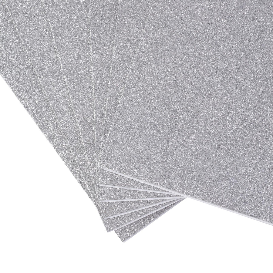 10 Pack | Silver Self-Adhesive Glitter DIY Craft Foam Sheets - 12x10inch