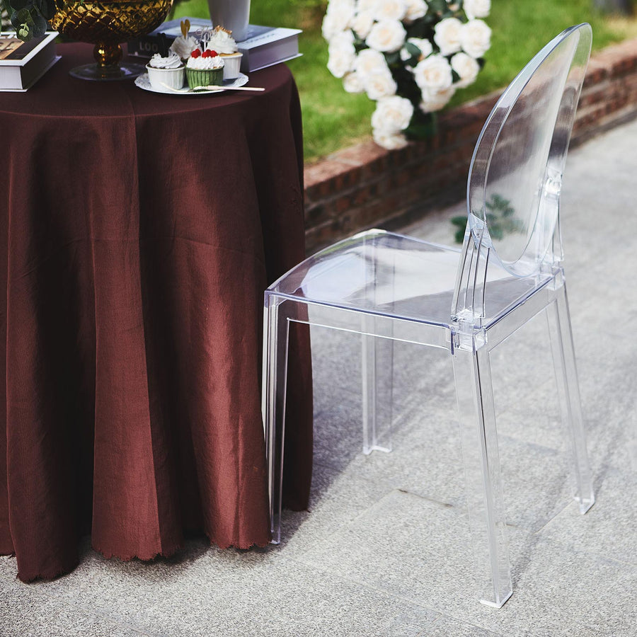 Clear Acrylic Banquet Ghost Chair With Oval Back, Transparent Armless Event Accent Chair