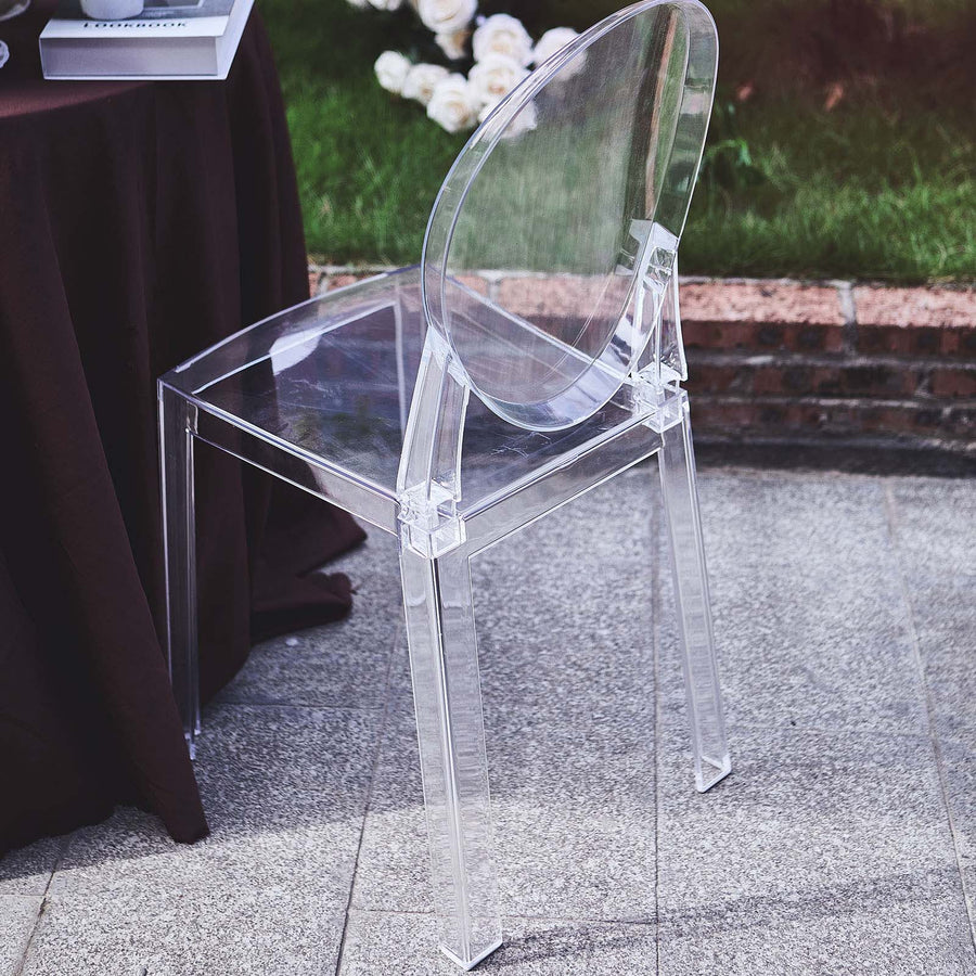 Clear Acrylic Banquet Ghost Chair With Oval Back, Transparent Armless Event Accent Chair