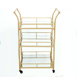 3ft Tall Gold Metal 3-Tier Bar Cart Mirror Serving Tray Kitchen Trolley, Teacart Island Trolley#whtbkgd