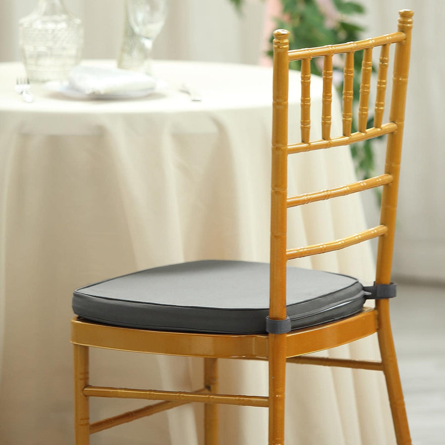 2inch Thick Charcoal Gray Chiavari Chair Pad, Memory Foam Seat Cushion With Ties and Removable Cover