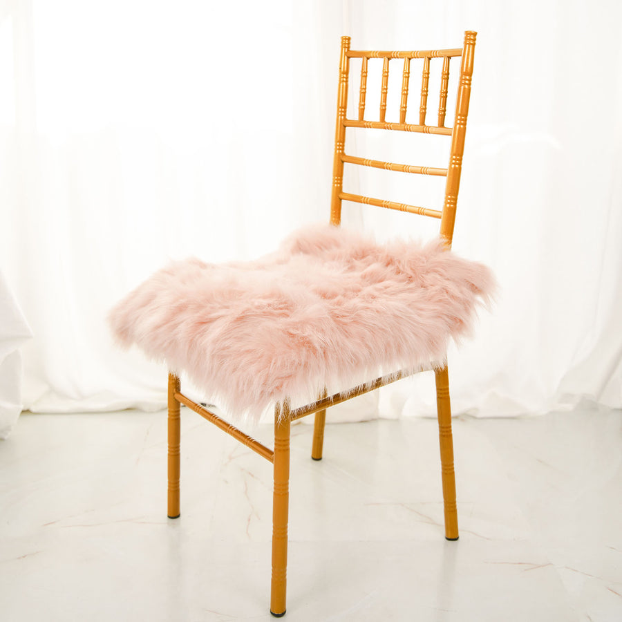 20inch Soft Dusty Rose Faux Sheepskin Fur Square Seat Cushion Cover, Small Shag Area Rug