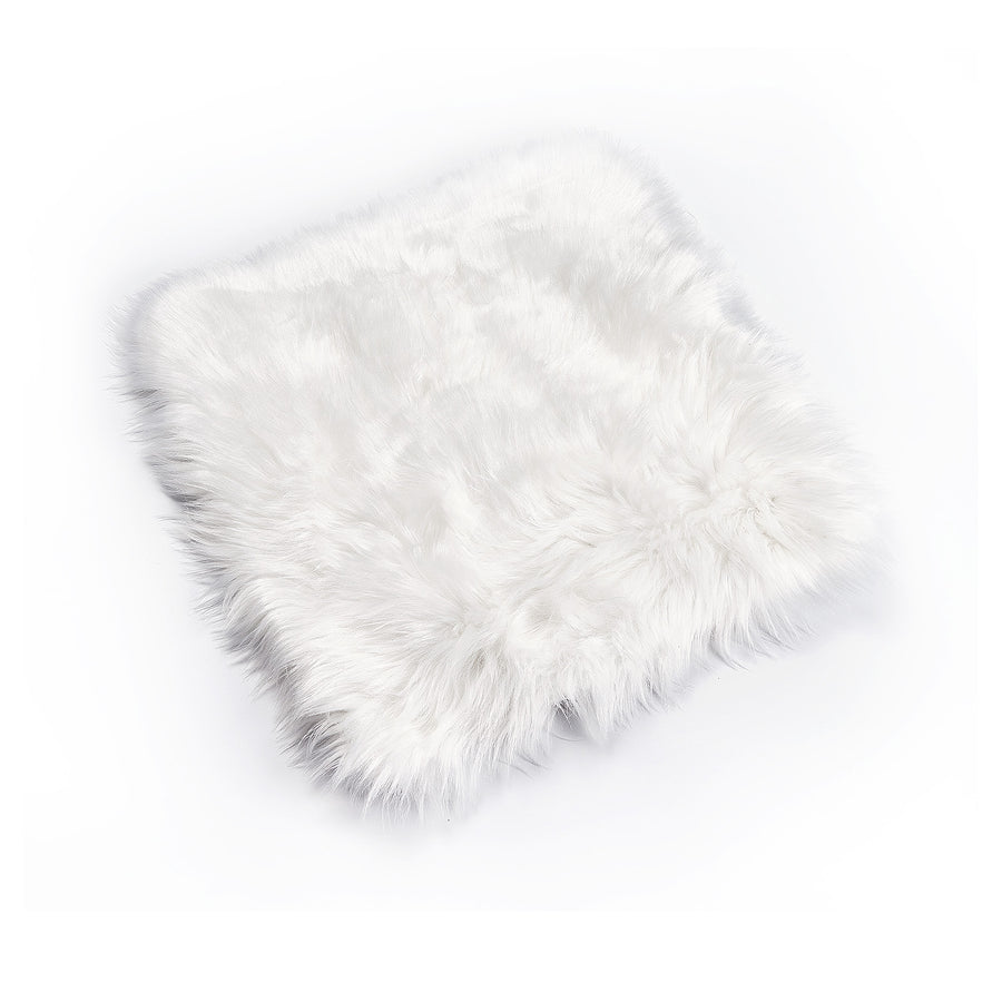 20inch Soft White Faux Sheepskin Fur Square Seat Cushion Cover, Small Shag Area Rug