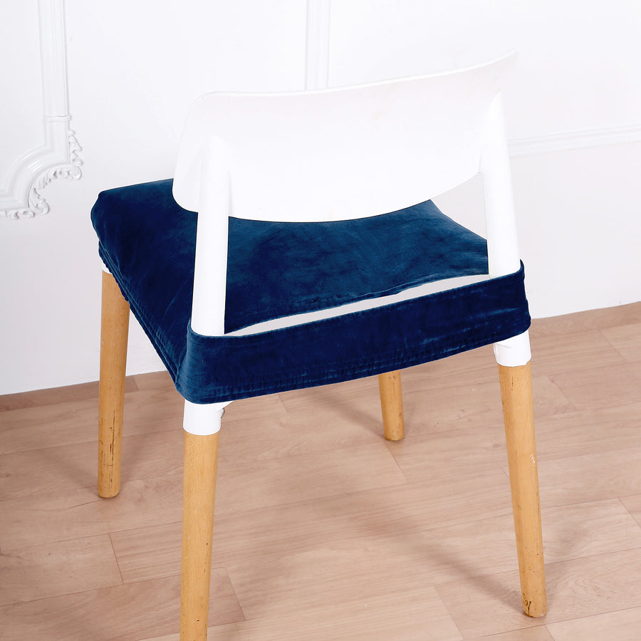 Navy Blue Dining Chair Seat Cover, Velvet Chair Cushion Cover With Tie