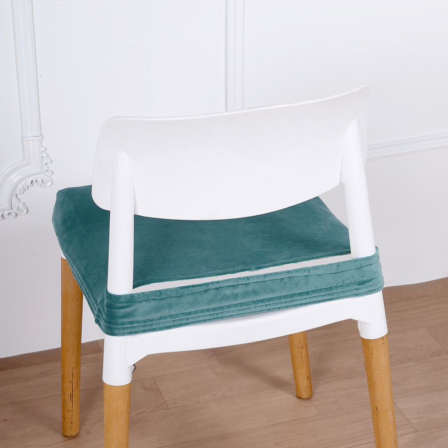 Teal Dining Chair Seat Cover, Velvet Chair Cushion Cover With Tie