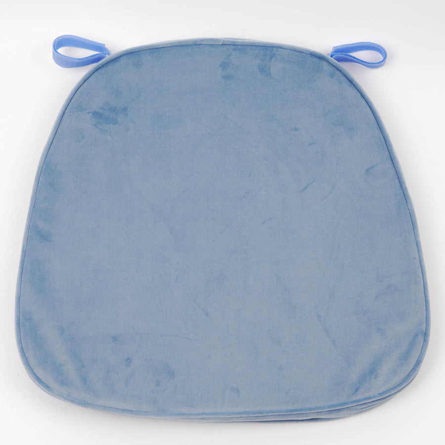 Thick Dusty Blue Velvet Chiavari Chair Pad, Memory Foam Seat Cushion With Ties Cover#whtbkgd