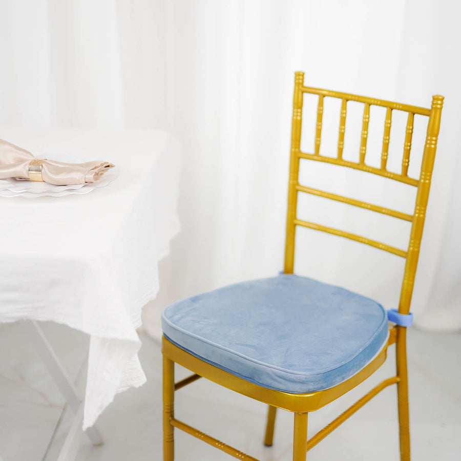 Thick Dusty Blue Velvet Chiavari Chair Pad, Memory Foam Seat Cushion With Ties Removable Cover