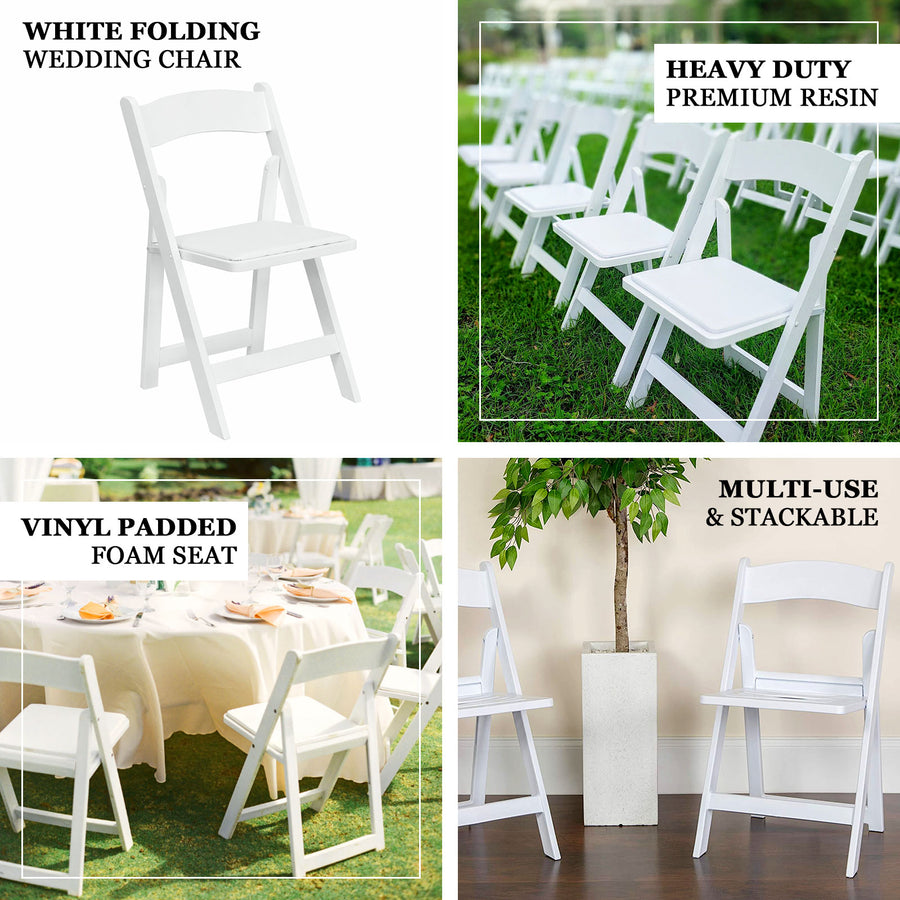 White Resin Folding Chair With Vinyl Padded Seat For Weddings