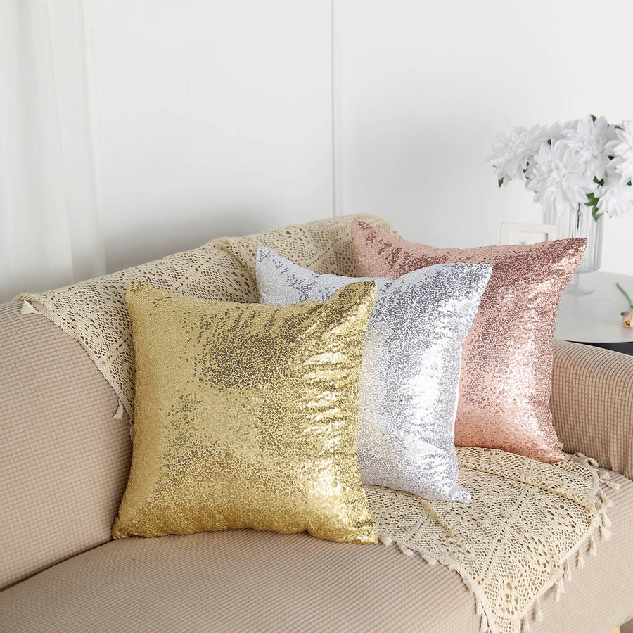 18inch x 18inch Sequin Throw Pillow Cover, Decorative Cushion Case - Square Champagne Sequin