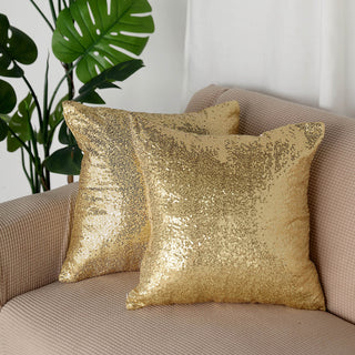 Add a Touch of Elegance with the Square Champagne Sequin Throw Pillow Cover