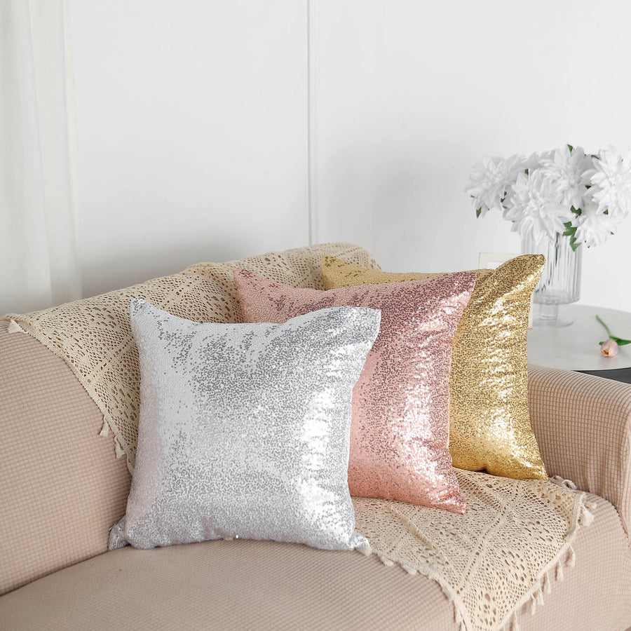 2 Pack | 18inch Silver Sequin Decorative Square Throw Pillow Cover