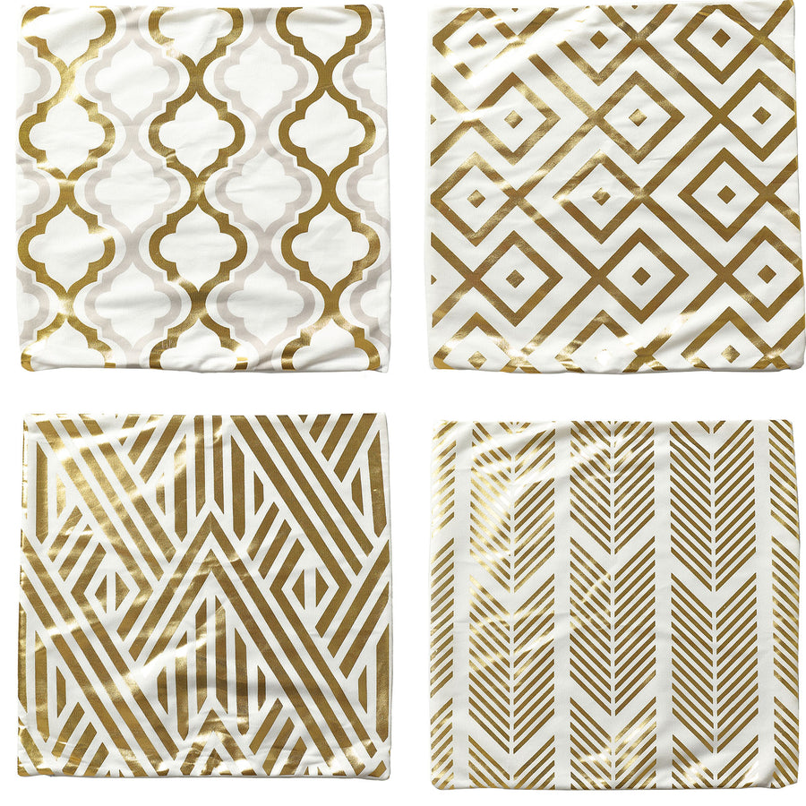 White/Gold Foil Geometric Print Throw Pillow Covers, Velvet Square Sofa Cushion Covers#whtbkgd