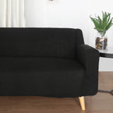 Easy Fit Black Stretch 1-Piece Loveseat Sofa Slipcover, Jacquard Spandex Fitted Couch Cover