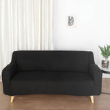 Easy Fit Black Stretch 1-Piece Standard Sofa Slipcover, 3 Seater Jacquard Spandex Fitted Couch Cover