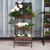 42inch 3-Tier Metal Ladder Plant Stand With Natural Wooden Log Planters