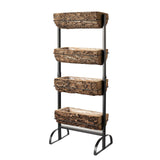 42inch 4-Tier Metal Ladder Plant Stand With Natural Wooden Log Planters#whtbkgd