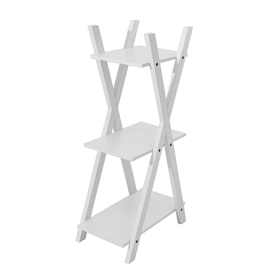 44inch 3-Tier White Wooden Plant Stand, X-Frame Display Shelf Accent Rack#whtbkgd