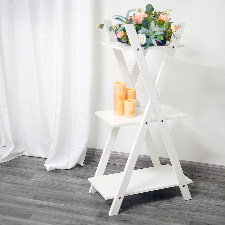 44inch 3-Tier White Wooden Plant Stand, X-Frame Display Shelf Accent Rack