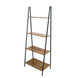5ft 4-Tier Metal Leaning Ladder Bookshelf Stand With Natural Wood Racks