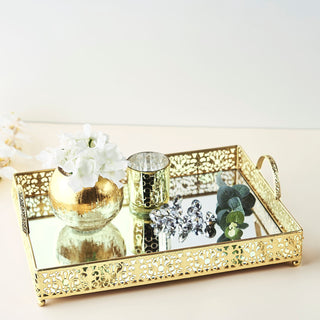 Elegant Gold Fleur De Lis Metal Vanity Serving Tray with Handles