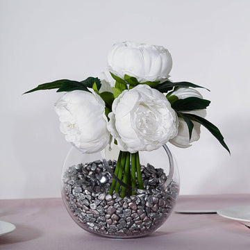 5 Flower Head White Peony Bouquet Artificial Silk Peonies Spray