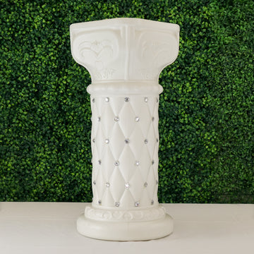 2 Pack | White Crystal Beaded Pedestal Stand | French Inspired Pillar With 10mm Crystal Studs - 25" Tall PVC