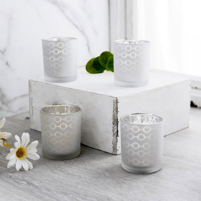 6 Pack | 3inch Frosted Mercury Glass Candle Holders, Votive Candle Containers - Honeycomb Design