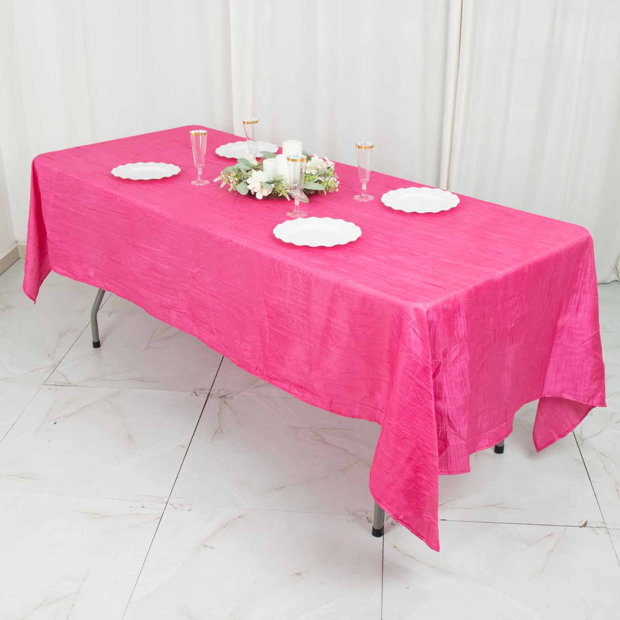 60x102inch Fuchsia Accordion Crinkle Taffeta Rectangle Tablecloth