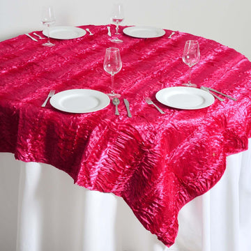 72" Fuchsia Crushed Satin 3D Wavy Square Table Overlay - Clearance SALE