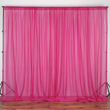 2 Pack Fuchsia Inherently Flame Resistant Sheer Curtain Panels, Premium Chiffon Backdrops With Rod Pockets - 10ftx10ft