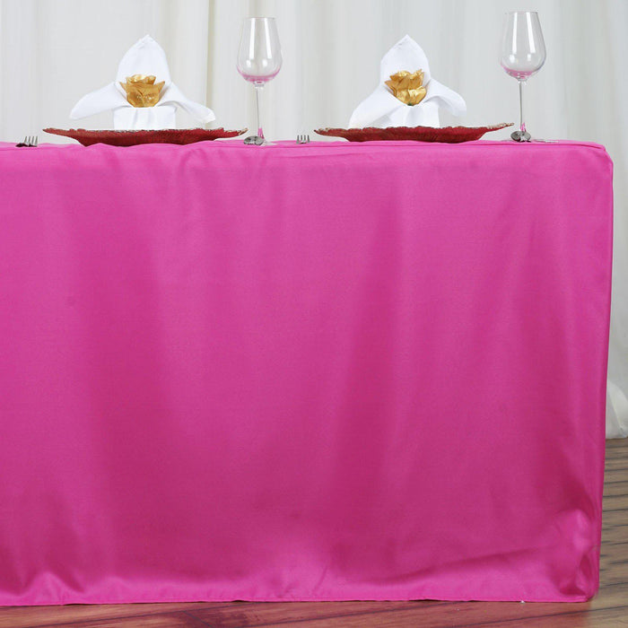 6FT Fuchsia Fitted Polyester Rectangular Table Cover