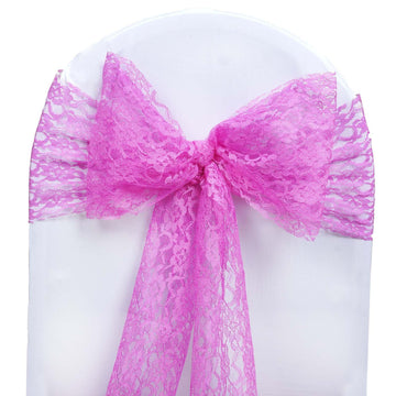 5 Pack | 6"x108" Fuchsia Floral Lace Chair Sashes