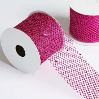 Add a Touch of Elegance with Fuchsia Glittery Hexagonal Deco Mesh Ribbons