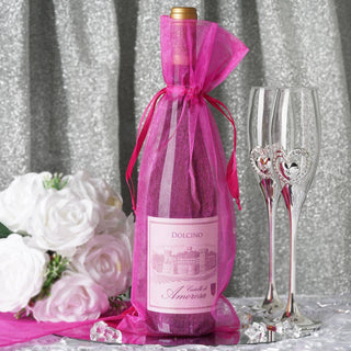 Fuchsia Organza Drawstring Party Favor Wine Gift Bags - Add Elegance to Your Celebration